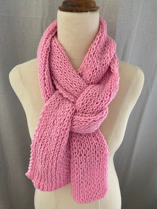 Genuinely hand knitted scarf in rose pink