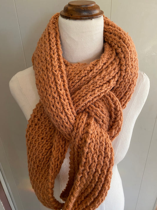 Genuinely hand knitted scarf in brown